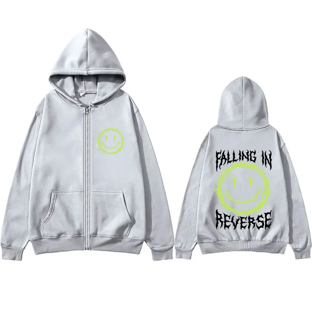 Rock Band Falling in Reverse Graphic Zipper Hoodie Men Women Casual Oversized Zip Up Hoodies Male Fashion Fleece Cotton Jacket