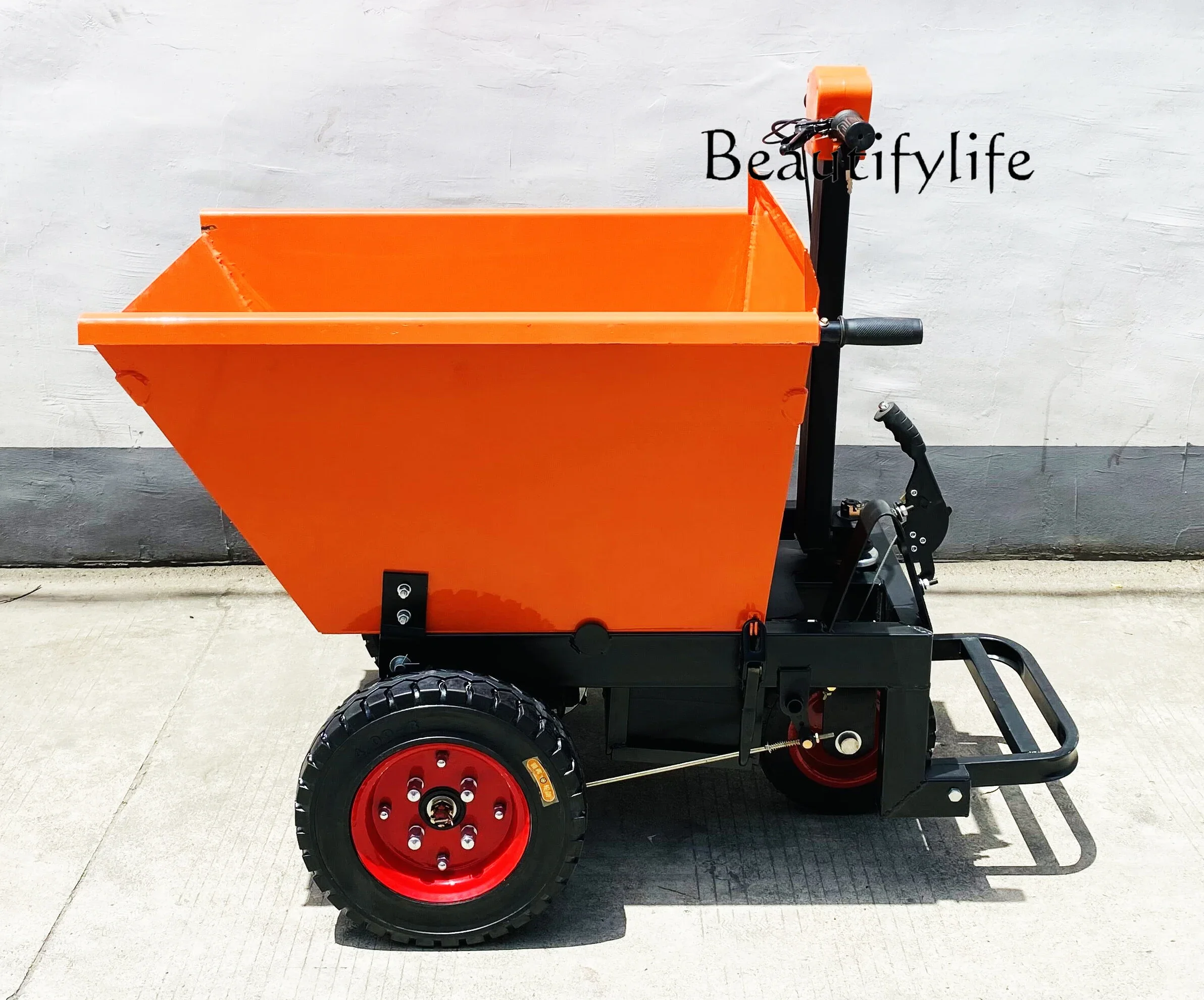 Electric Car Three-Wheel Engineering Vehicle Oblique Bucket Self-Unloading Building Cement Sand Load Battery Car Handling