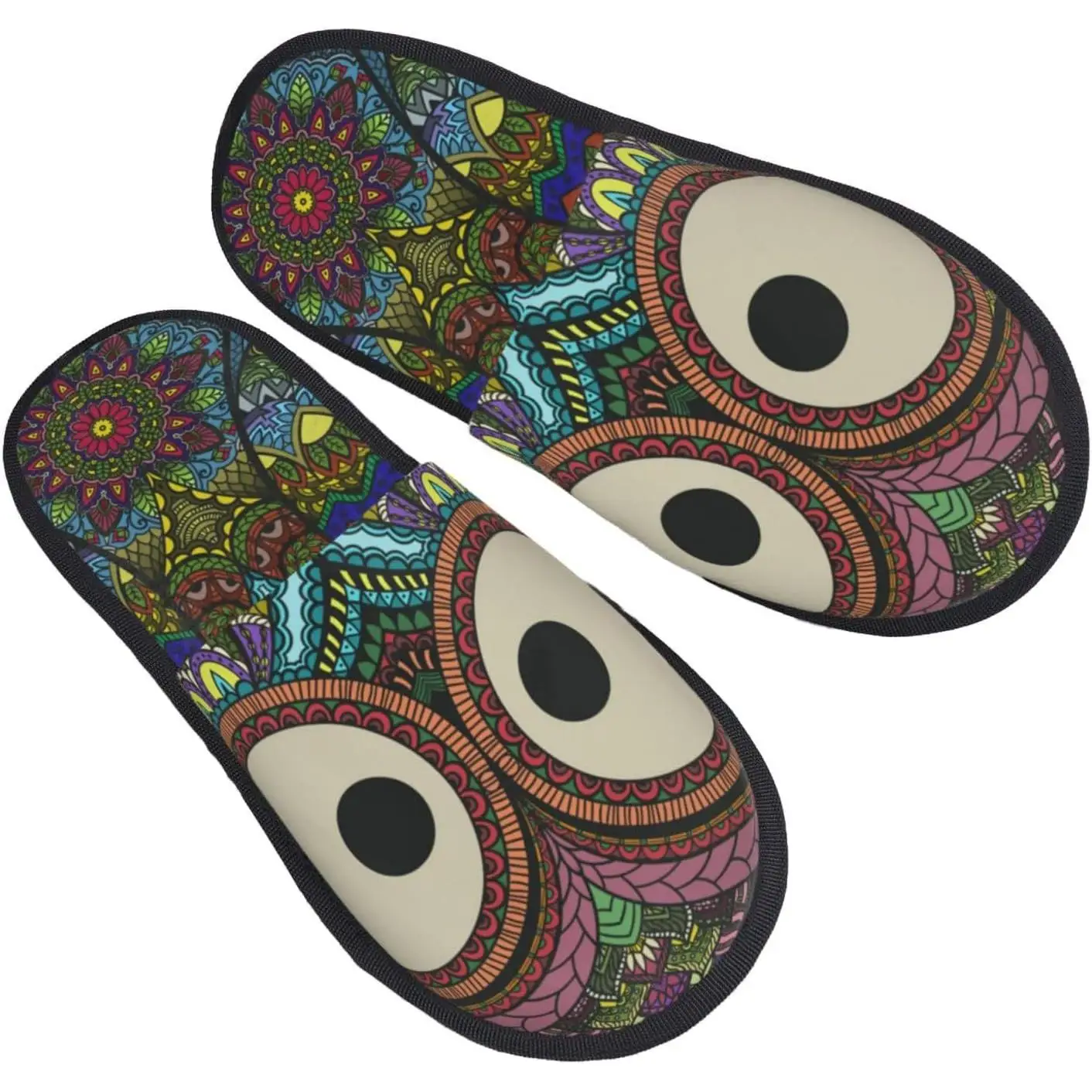 

Women'S Fuzzy Slippers Boho Owl Warm Furry Slippers With Non Slip Winter Slip-On Indoor Outdoor Plush House Slippers