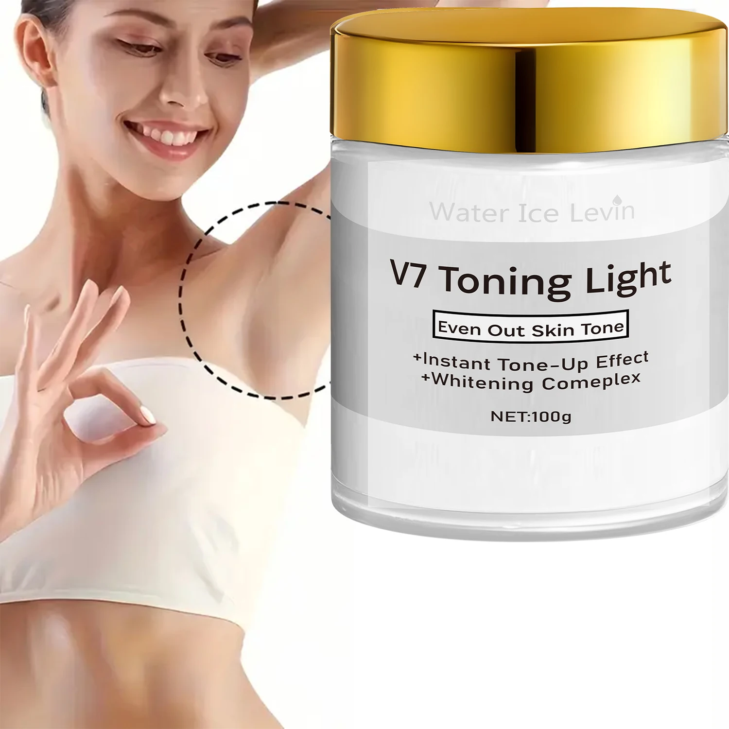 Water Ice Levin V7 Toning Light | Multi-Area Brightening Cream for Neck, Knees, Underarms & More | 100g