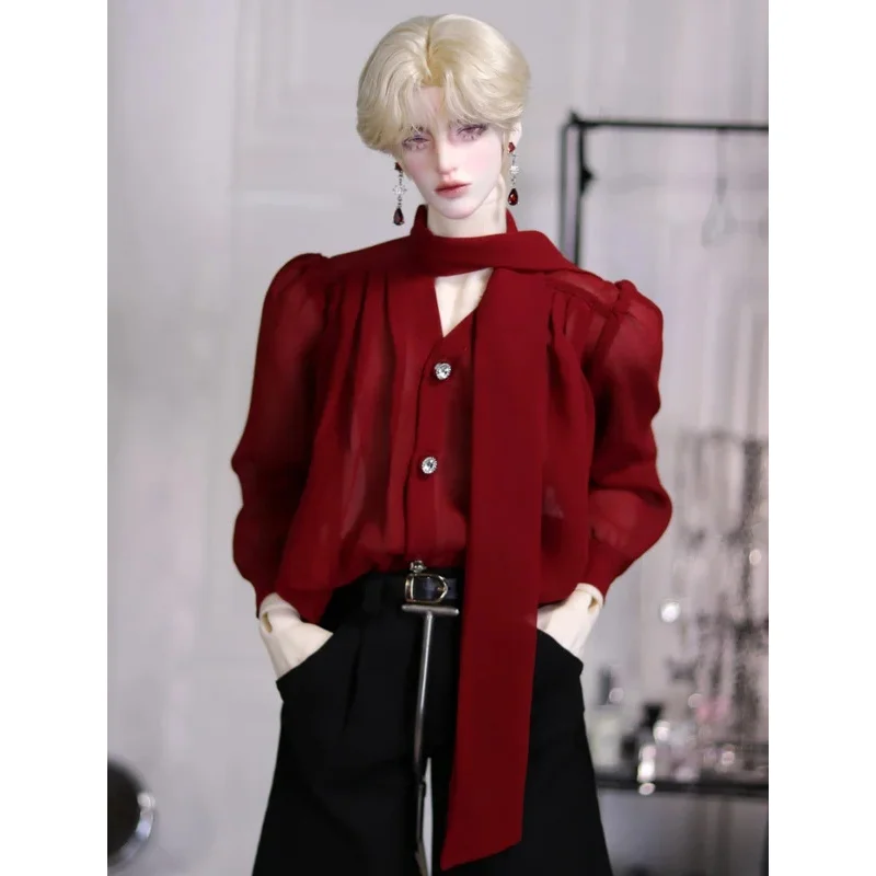 

bjd Doll clothes fit on 1/4 Uncle UD75 size Chiffon streamer Shirt V-neck See-through lace-up Top Doll accessories