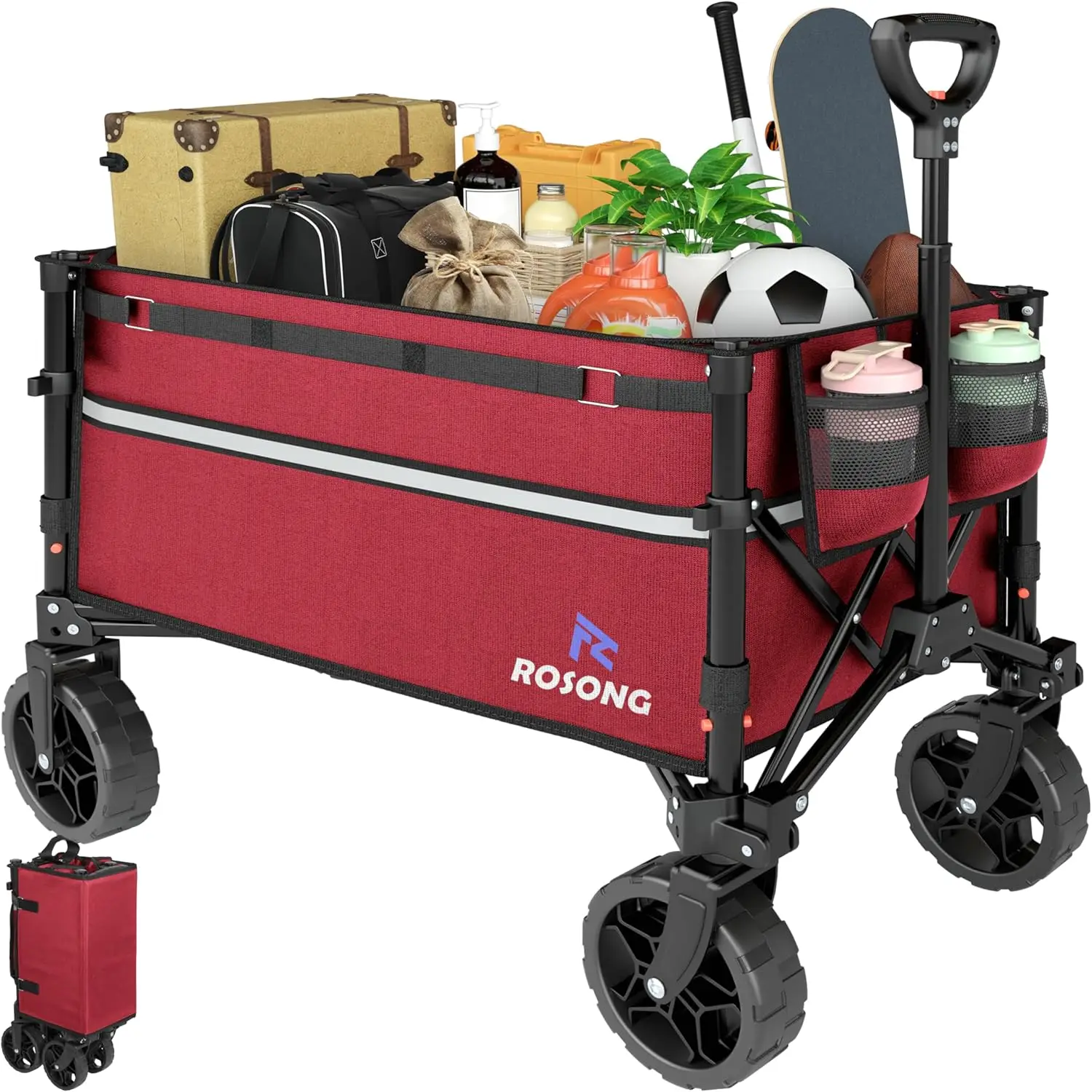 

Collapsible Wagon Cart with Wheels Foldable Folding Utility Heavy Duty Wagons Carts for Grocery Sports Garden Shopping Camping W