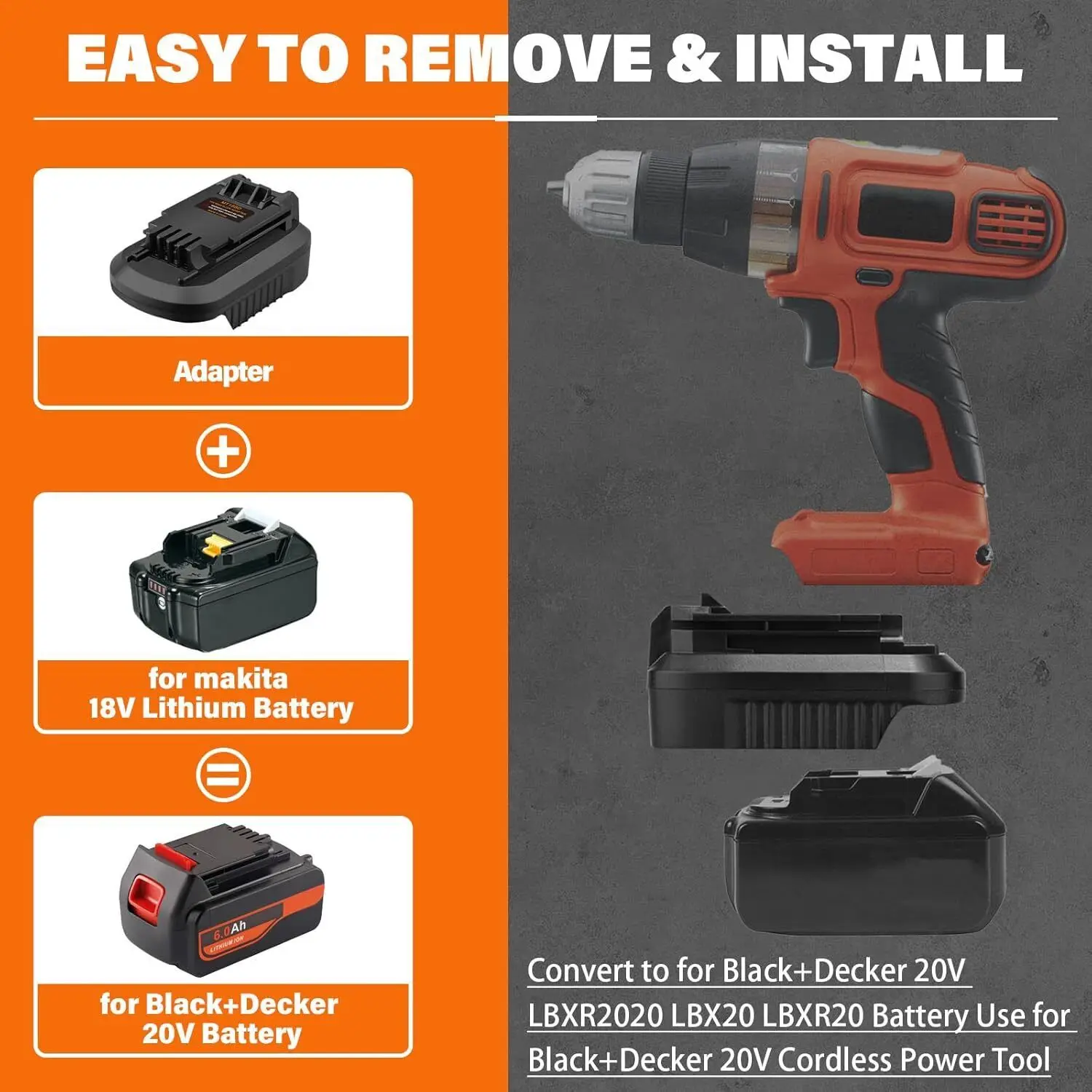 Converter for Makita to for Black&Decker 20V Cordless Tool for Makita 18V Li-ion Battery Convert to for Black&Decker 20V Drill