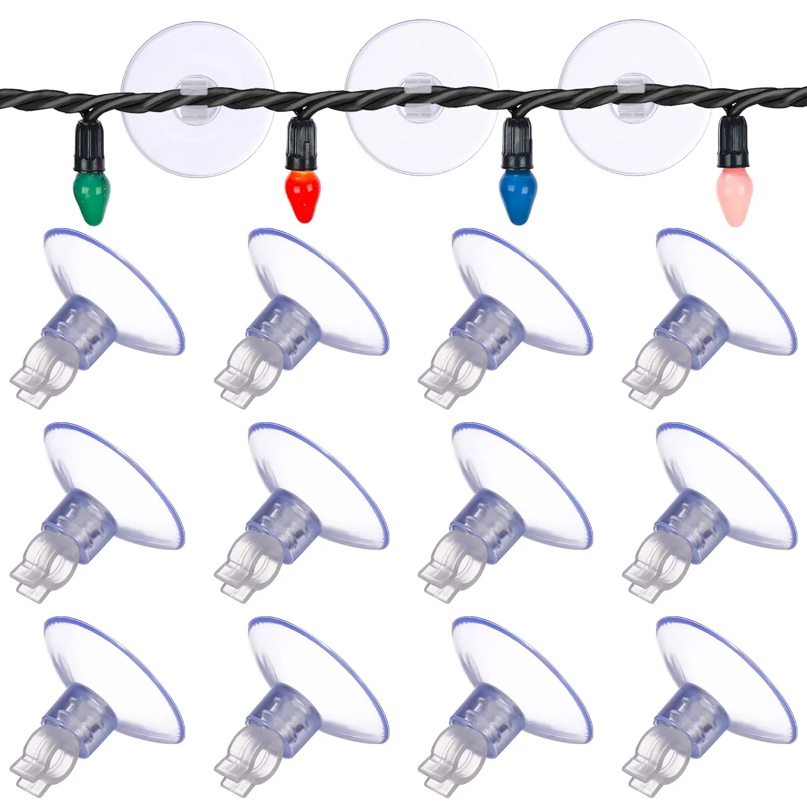 20Pcs Clear Suction Cup Light Clips Mini Hooks Strong Adhesion for Hanging Outdoor Holiday String Lights Window Aquarium