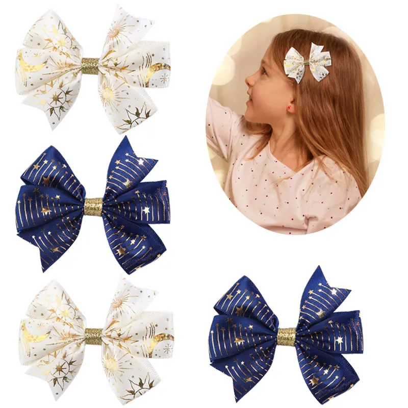 2Pcs Sweet Shining Bronzing Bows Hair Clip For Kids Handmade Girls Boutique Hairpins Barrettes Headwear Hair Accessories