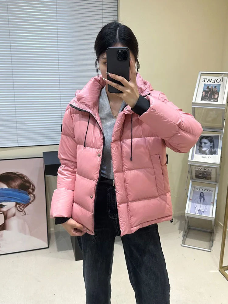 Down jacket women's short style new Korean style version hooded thick white duck down fashionable couple loose jacket coat