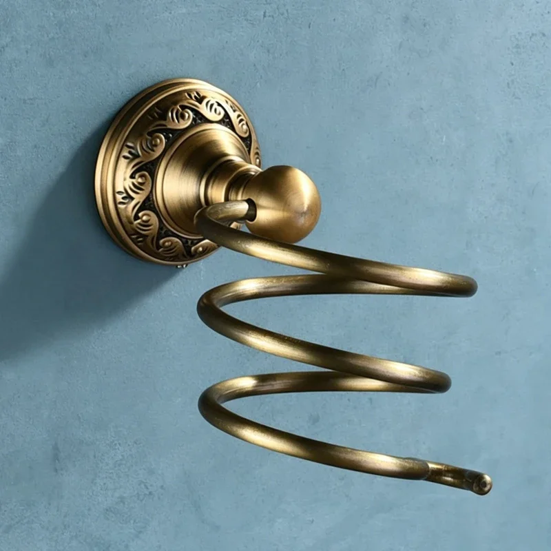 yesAntique Brass Hair Dryer Holder, Wall Mounted Bathroom Shelf Storage Organizer, Multi-Purpose Styling Tool Rack 13999