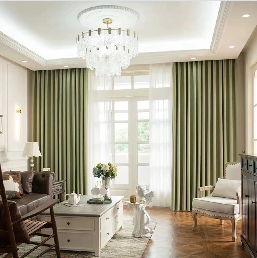 

Full Blackout Cream Color Living Room Bedroom Modern Light Luxury Style Soundproof Curtains