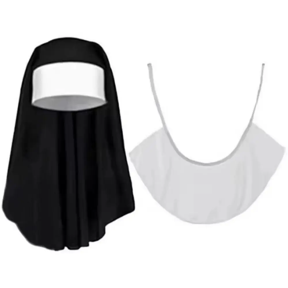 1/3Pcs Creative Nun Costume Set Victorian Nun Collar Halloween Gothic Costume Nun Hat Cross Necklace