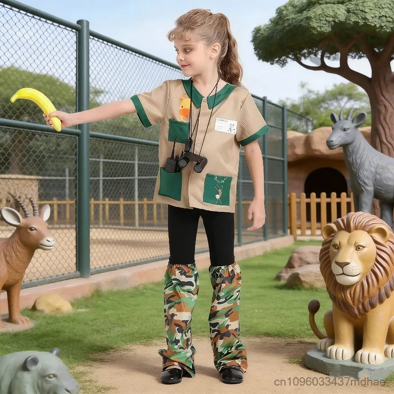 

Enfant Explorer Cosplay Outfits Zookeeper Unisex Uniform Fancy Dress Up Animal Keeper World Book Day School Party Stage Suit