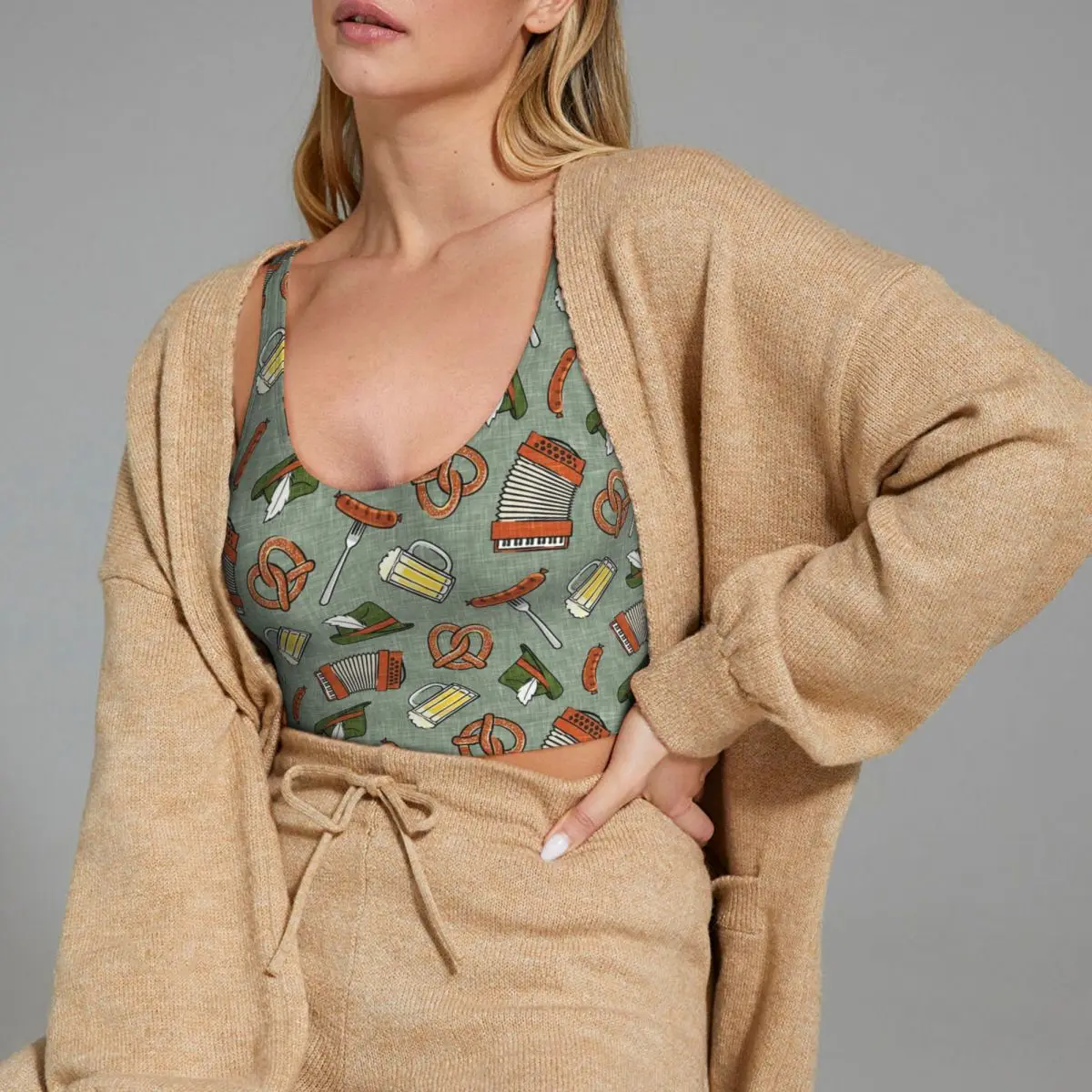 Aangepaste Oktoberfest - Sage Dames Sportvest BH's Gym Workout High Impact Yoga Crop Tank Top