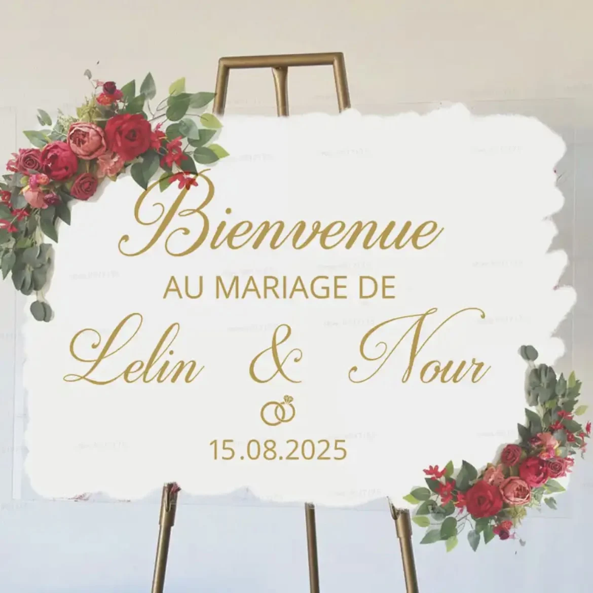 

Bienvenue Wedding Stickers Welcome Sign Custom Name Date French Style Vinyl Decal for Wedding Mirror Board