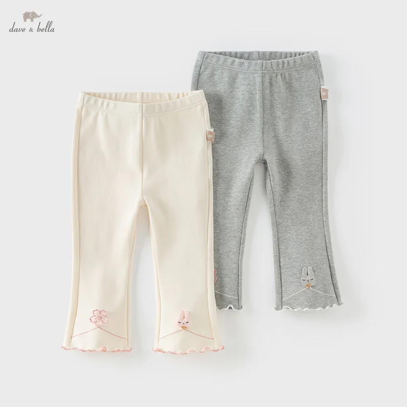 Dave Bella Girls' Pants 2025 Spring Baby Casual Elastic Leggings Sweet Cute Soft Kids Micro Flared Pants Party Outdoor DB1250081