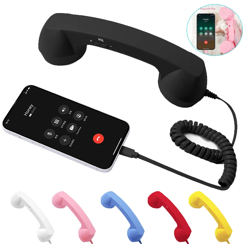 Retro Phone Handset Type-C Telephone Wire Handheld Call Headphone Portable Phone Headset for Cell Phone Video Conferences