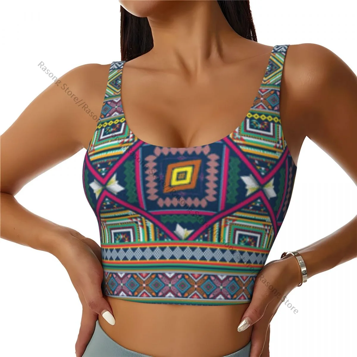 Sujetador deportivo para mujer, ropa para correr y Yoga, chaleco geométrico étnico Oriental, chaleco de Fitness