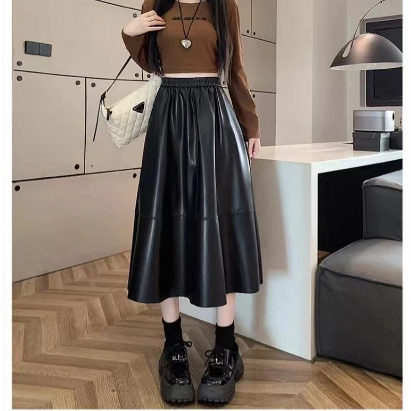 Autumn Winter Elastic Waist Loose Simplicity A-line Skirt Street Casual All-match Half Body Skirt Vintage Fashion Women Clothing
