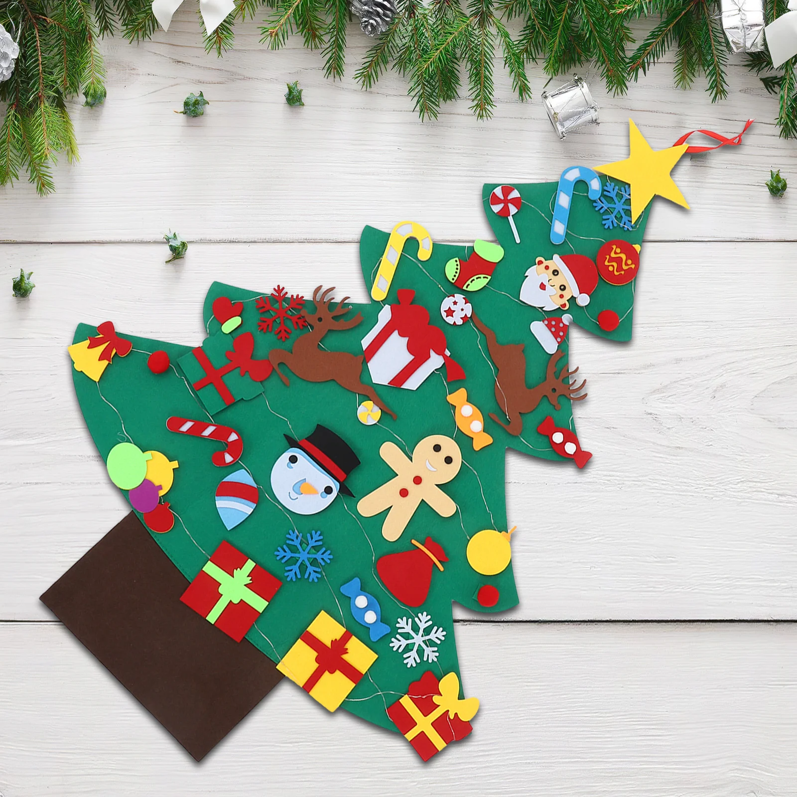 

1Set Felt Christmas Tree Kit DIY Wall Hanging Interactive Montessori Holiday Craft Safe Toddler Christmas Decorations Reusable