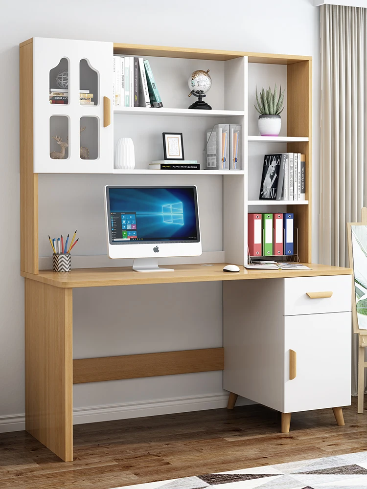 Home office Wooden study Writing desk Computer desk with bookcase