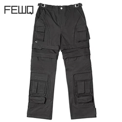 FEWQ Men Cargo Pants American Style Multi Pocket Detachable Workwear Trendy 2023 Solid Color Wide Leg Male Trousers 24X1606