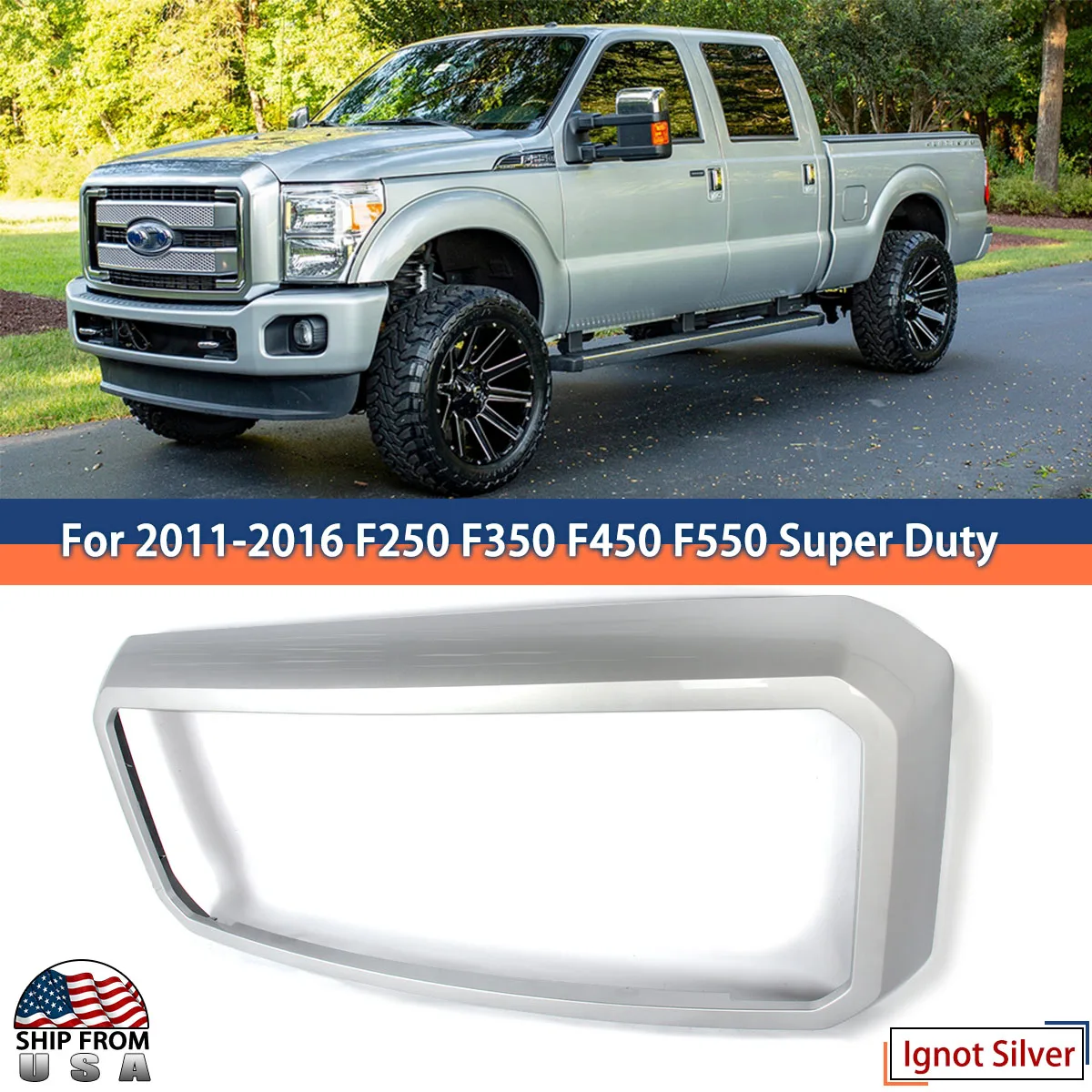 Ingot Silver UX Front Bumper Grille Frame Surround Shell For F250 F350 F450 Super Duty 2011 2012 2013 2014 2015 2016 Magickit