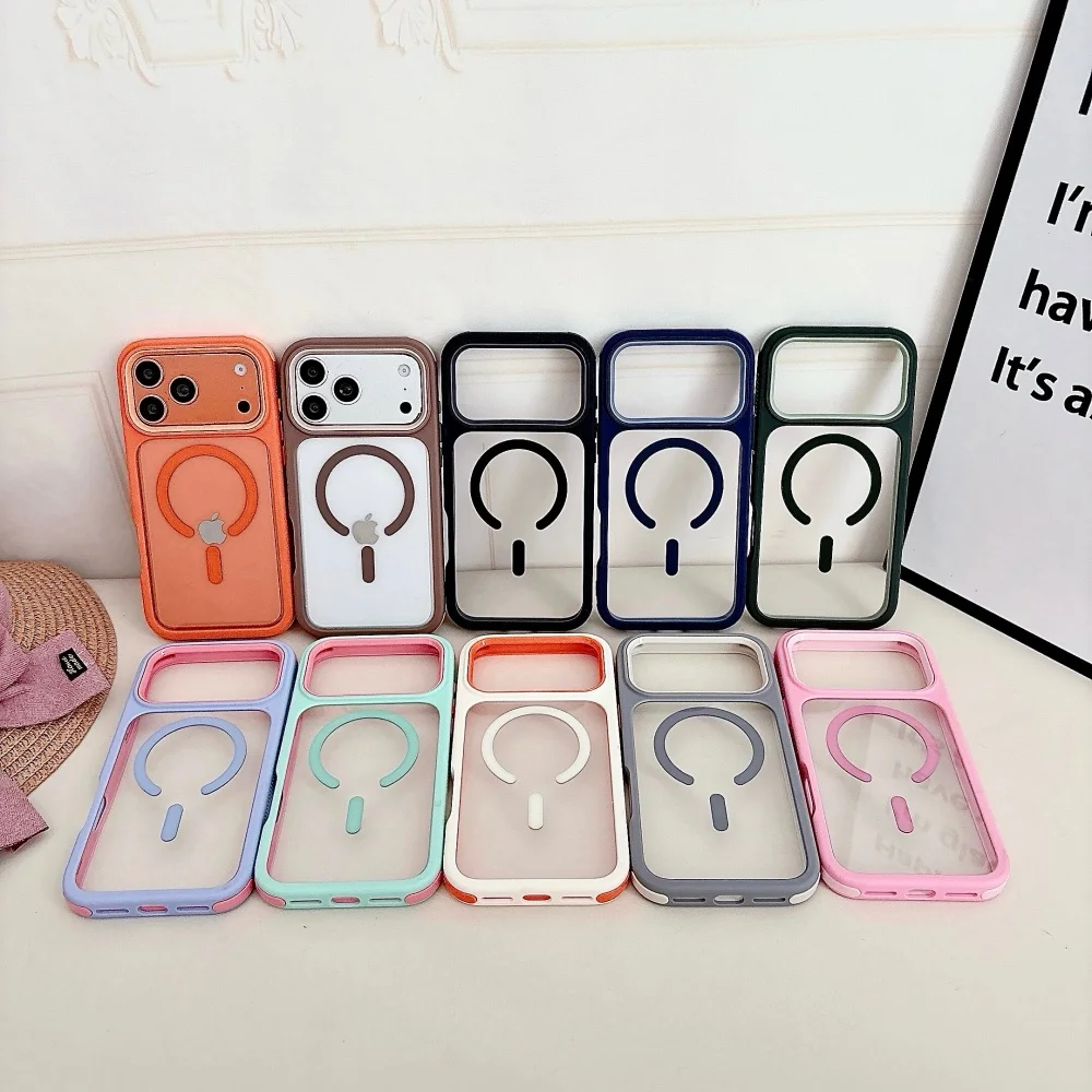 Przezroczyste etui na telefon 3w1 z PC i TPU, magnetyczne, do iPhone 16 15 14 13 12 17 Pro Max Plus Air, z kontrastowymi kolorami i pancernym obramowaniem. — zdjęcie produktu 6