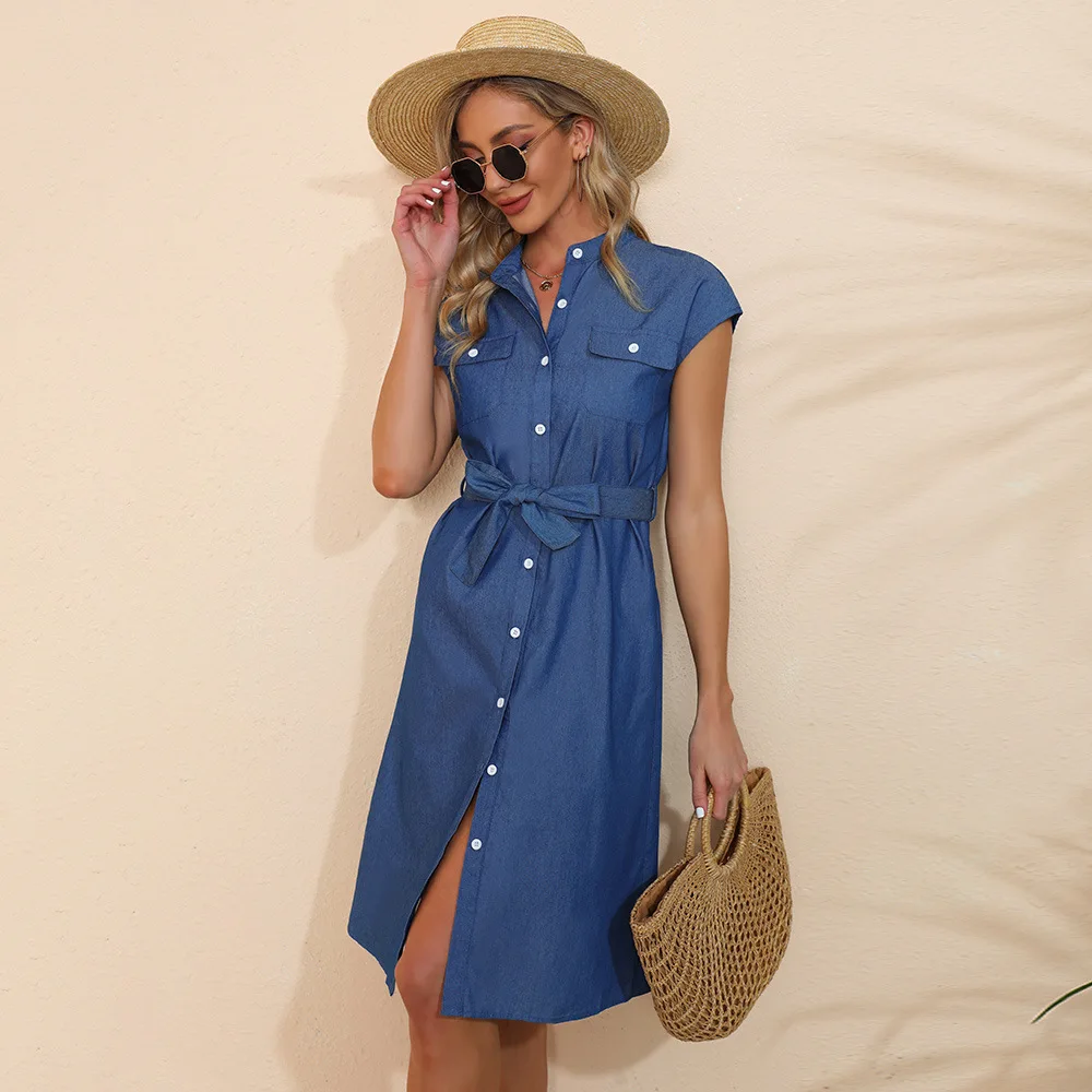 Vestidos nuevos 2025, moda de verano para mujer, camisa cómoda con cuello, falda en la cintura, ropa para mujer, Tops
