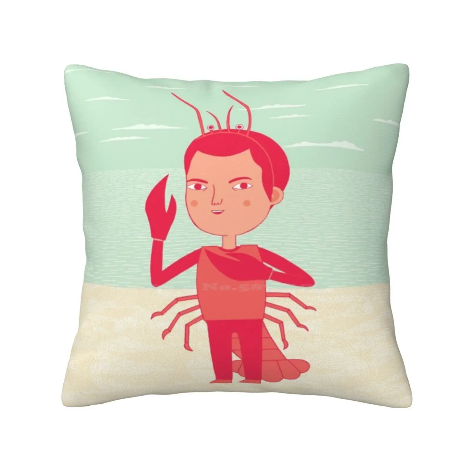 Lobster Boy Soft Comfortable Pillowcase Lobster Fancy Costume Red Sand Beach Seaside Blue Sky