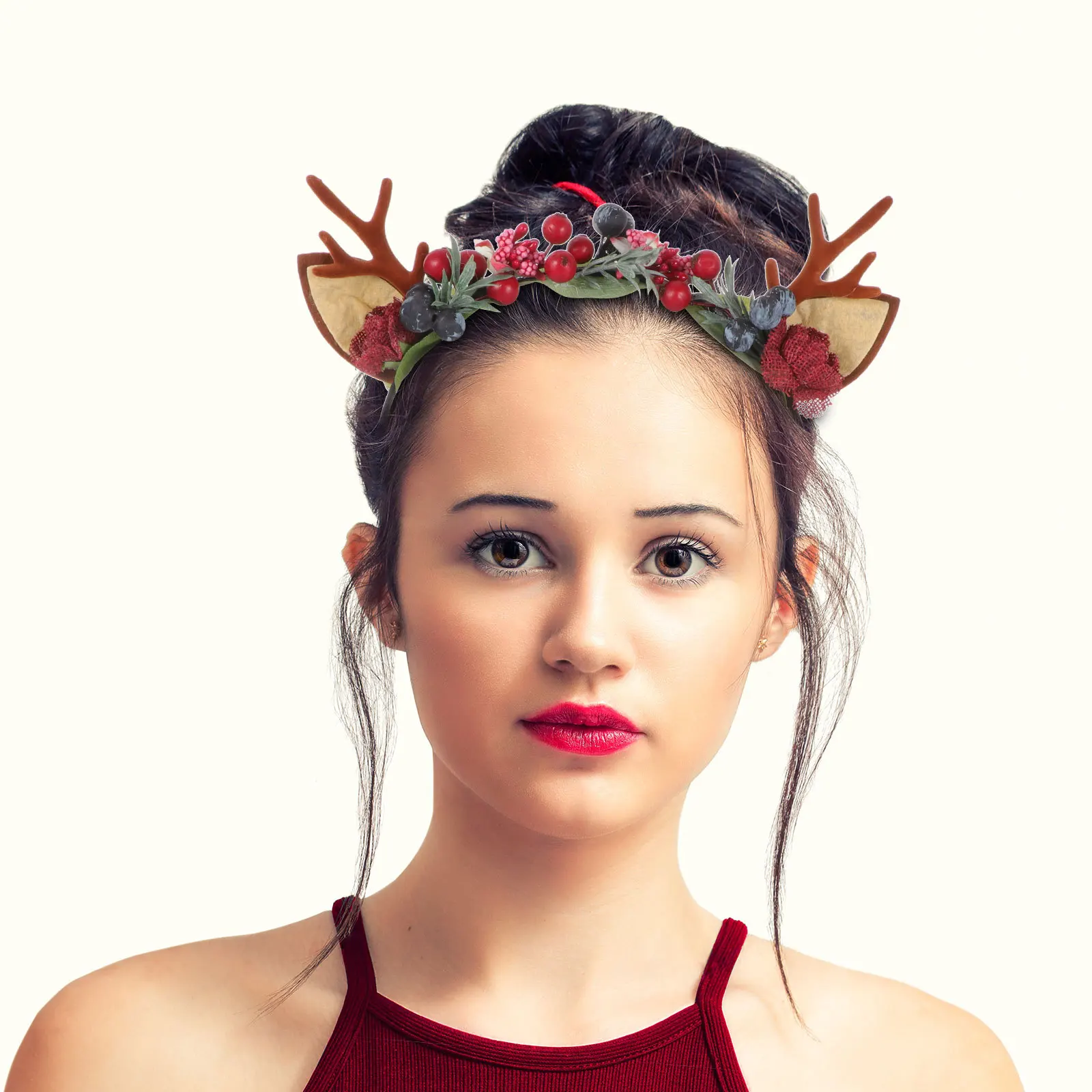 

1Pcs Antler Headband Christmas Hair Band Berries Decoration Holiday Costume Party Hair Hoop Accessory Fashion Headband