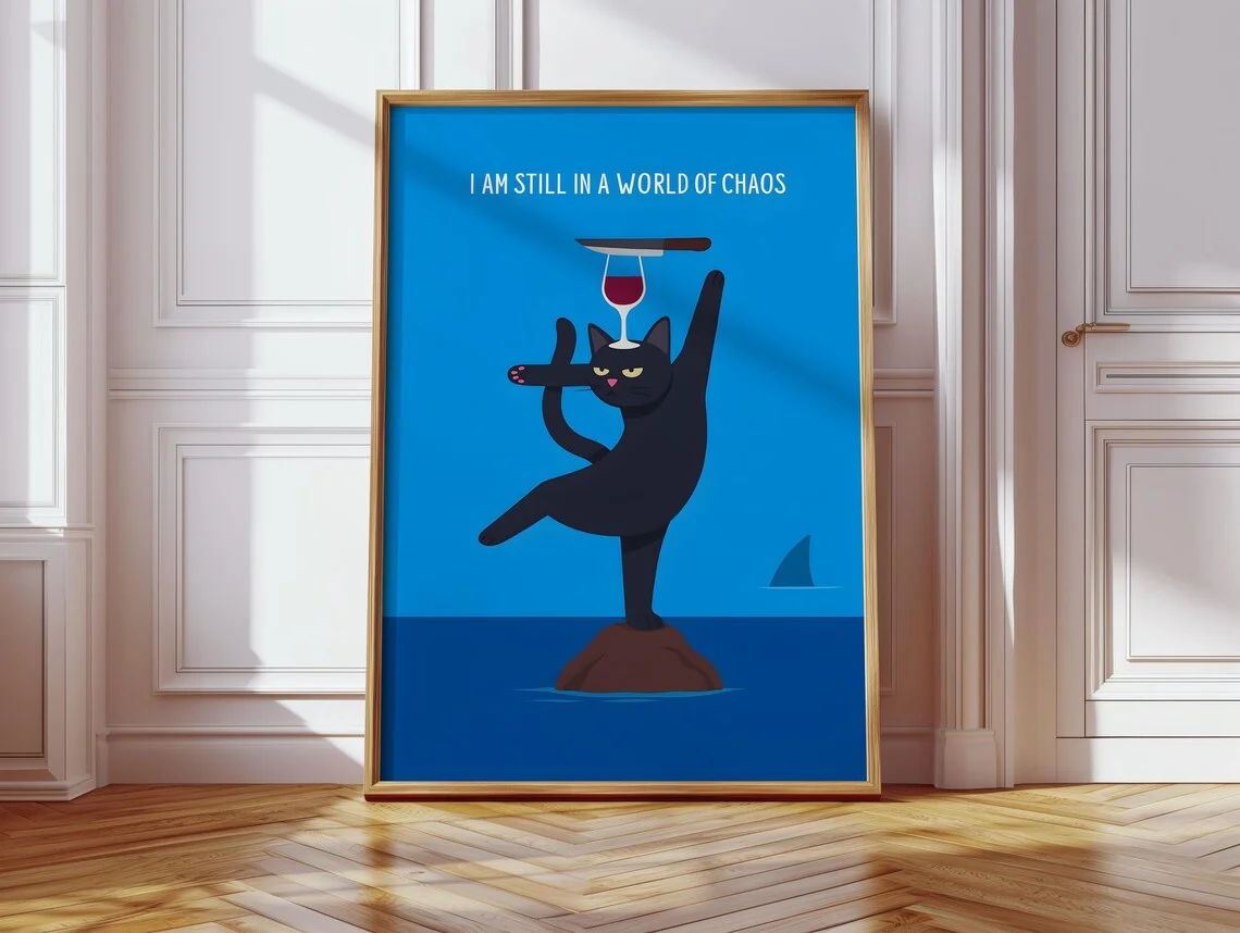 Descarga Digital Ocean Cat, Arte Mural con Frases de Caos, Imprimible de Gato de Bombay para Mindfulness, Decoración de Pared para Salud Mental, Shark Dopamine Dig