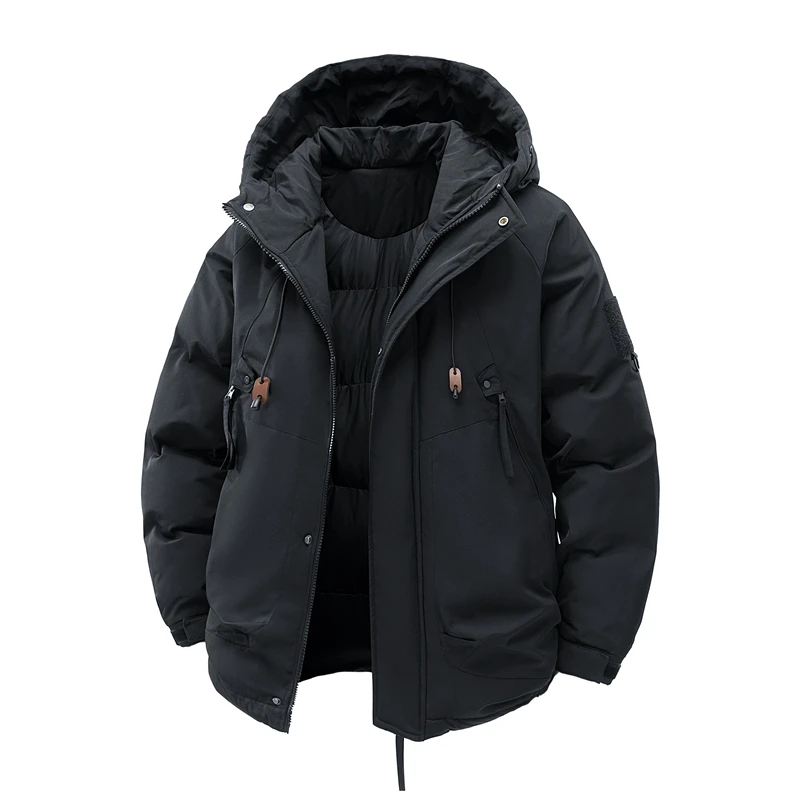

2026 Trend Casual Hooded Men Parkas Winter Windproof Warm Male Outerwear Comfortable Thicken Cotton Coats Solid Color All-match