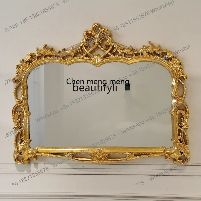 

v European-Style Carved Fireplace Mirror Retro Wall-Mounted Court Hallway Mirror French Living Room Decorative Mirror