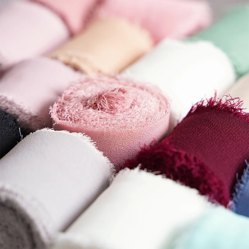 3.5CmX5M Verzwakte Randen Chiffon Zijden Lint Handgemaakte Ripped Bruiloft Bloem Boeket Voor Uitnodiging Boeketten Gift