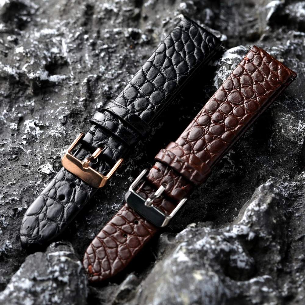 Handmade American Crocodile Leather Strap Ultra Thin 18 19 20 21 22MM Black Brown Men Genuine Leather Bracelet Quick Release