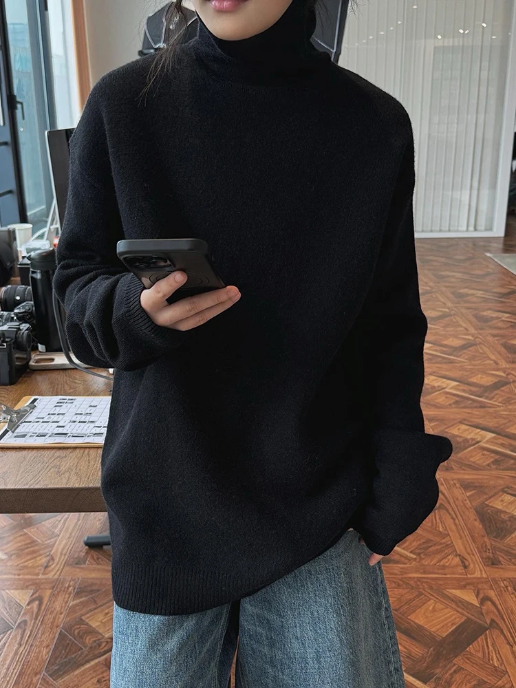 [LANMREM] Wool Knit Sweater For Women Turtleneck Long Sleeve Warm Female Pullover Office Lady Tops 2024 Winter New 26C858