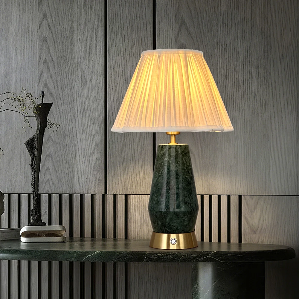 Luxury Bedside Green Ceramic LED Table Lamp Modern Rechargeable Battery Cordless Switch Control Dimmable 2700K Home Decor