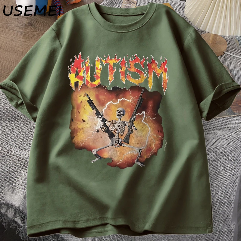 Autistic Funny Skeleton T-Shirt Men Women Autism Meme Graphic T Shirts Harajuku Fashion Cotton Vintage T Shirt Unisex Streetwear