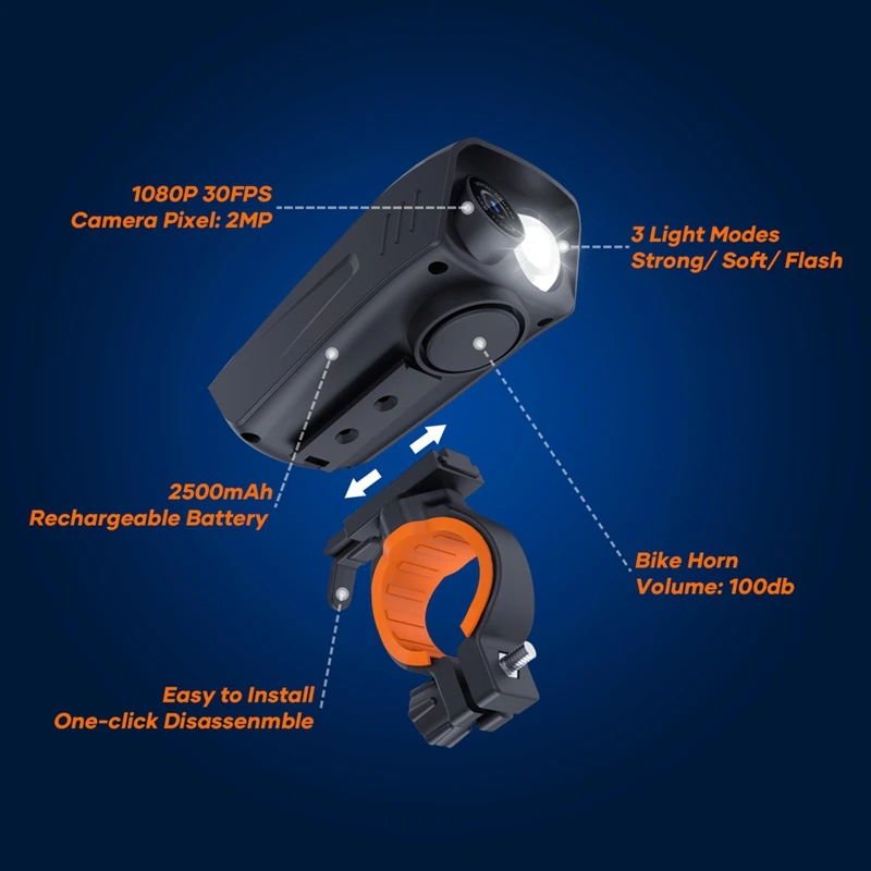 1080P 30FPS Multifunction Cycling Camera Bicycle/ Motorcycle Camera Rainproof With LED Flashlight Bike Horn