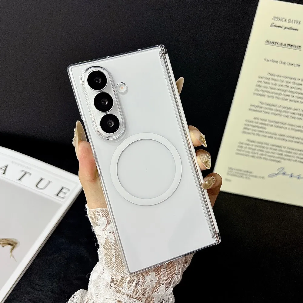 

For Samsung Galaxy Z Fold7 Case Hard Transparent Middle hinge Magnetic wireless charging Protect Back Cover For Z Fold 7 Shell