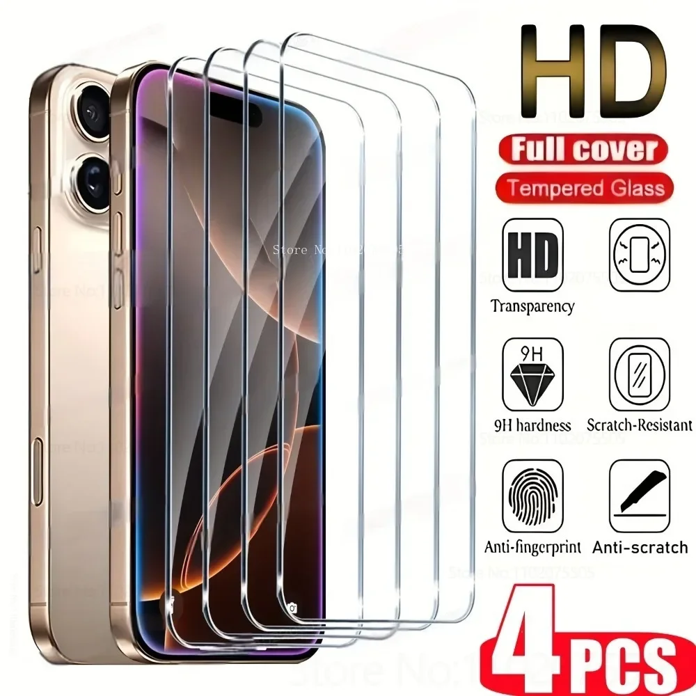 

4pack Full Cover Screen Protector for IPhone 17 Air 14 15 16 17 Promax 16 Plus Ultra-clear Tempered Glass 13 12 Promax 11 Promax