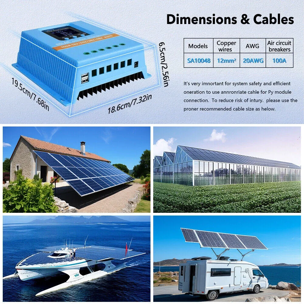 4800W MPPT Solar Charge Controller 100A12V 24V 36V 48V USB Battery PV Regulator With LCD Display Dual USB Output For Solar Panel
