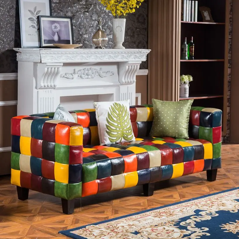 

Personality Trend Apartment Clothing Store Leather Sofa Internet celebrity Contrast Color Card Seat Sofa Double Triple Bedroom