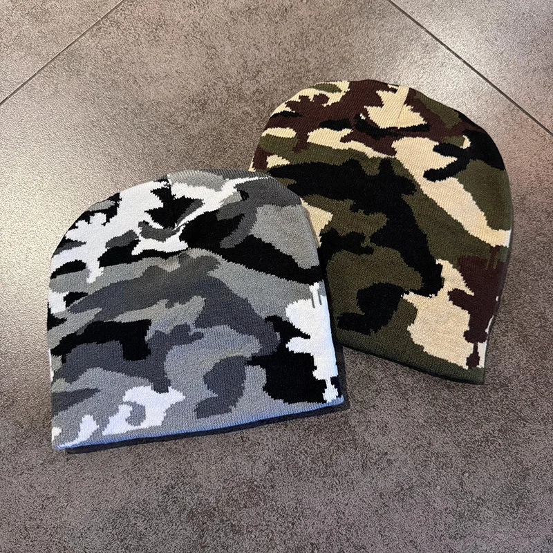 Winter Knitted Hat Warm Thick Leisure Camouflage Jacquard Borderless Leisure Hat Multi functional Street Hat Warm Knitted Hat