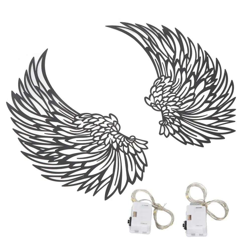 New Iron Angel Wings Wall Decor Integrated Lights Wall Mounted Angel Wing Decoration Sculpted Wall Hanging Decor Living Room
