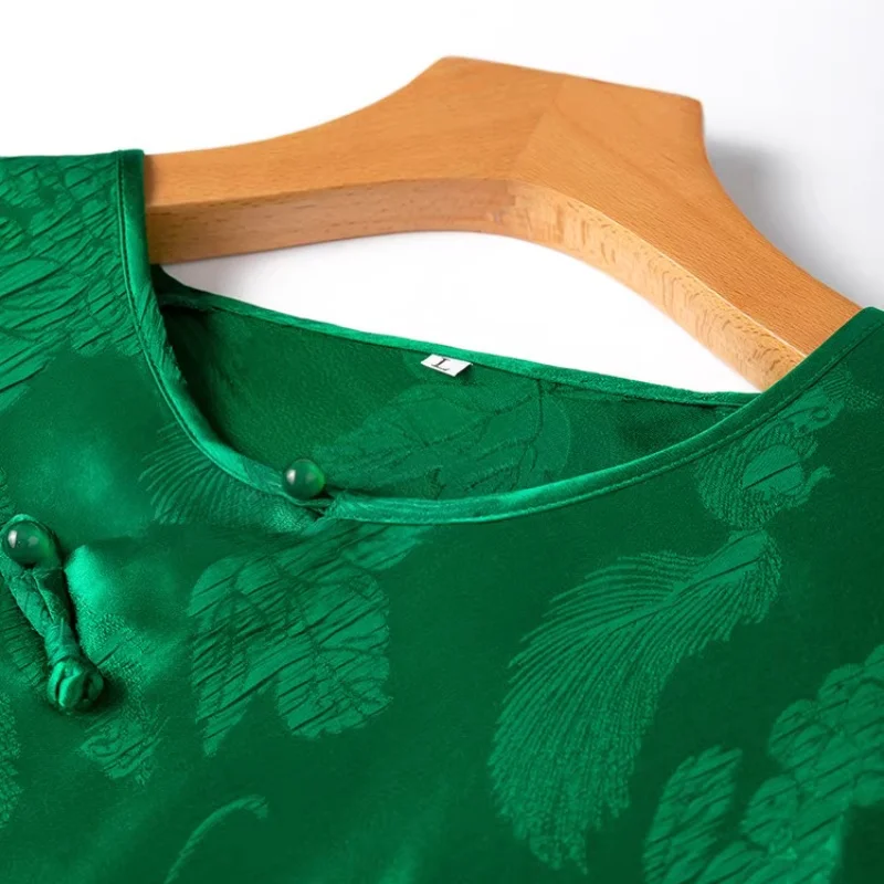 Birdtree 夏 28 ミリメートル 50% マルベリーシルクドレス、女性ジャカードサテン半袖バイアスカットソリッドカラースカート、2025 新 D56429JF