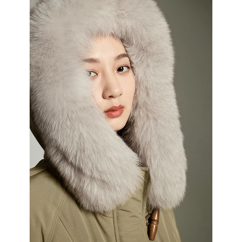 Toyouth Women Long 90% White Duck Down Jacket 2024 Winter Fox Collar Thick Hooded Coat Horn Button Warm Chic Green Overcoat