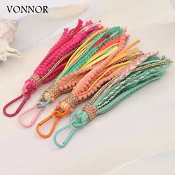 5Pieces Bohemian Handmade Jewelry Keychains Multi-layer Ribbon Velvet Long Tassel Women Bag Car Key Decoration Pendant Keychain