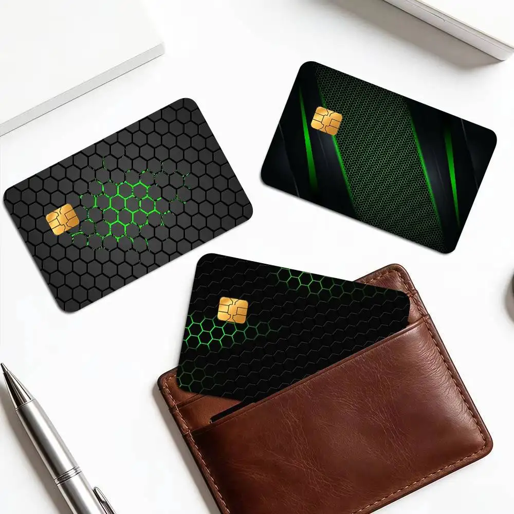 Black Green Technology Pattern   Spend or Save Funny Shell Ultra Thin No Fade Sticker Cover Film for Debit Credit Card