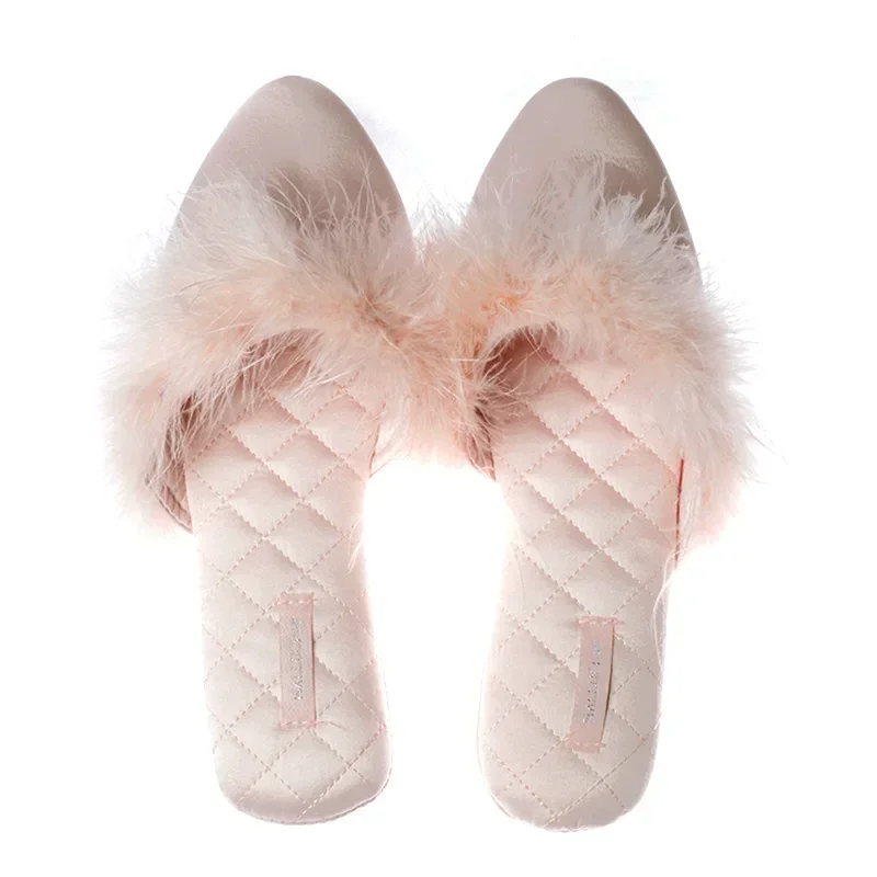 Fleece Satin Women Slippers Fashion Home Indoor  Female Outside Slides Comfort Cotton Fabric Flat with Warm fur ladies footwear