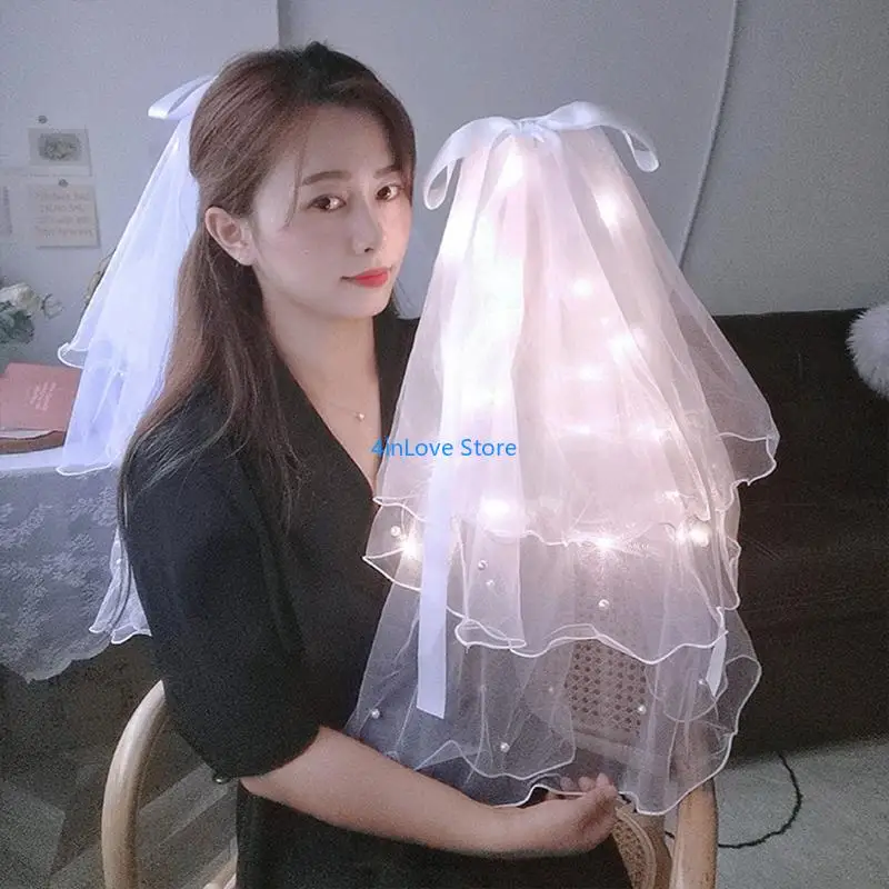 T4MD Wedding Bridal Veils with Clip/Comb Short Tulle Veils with Light String 8 Styles