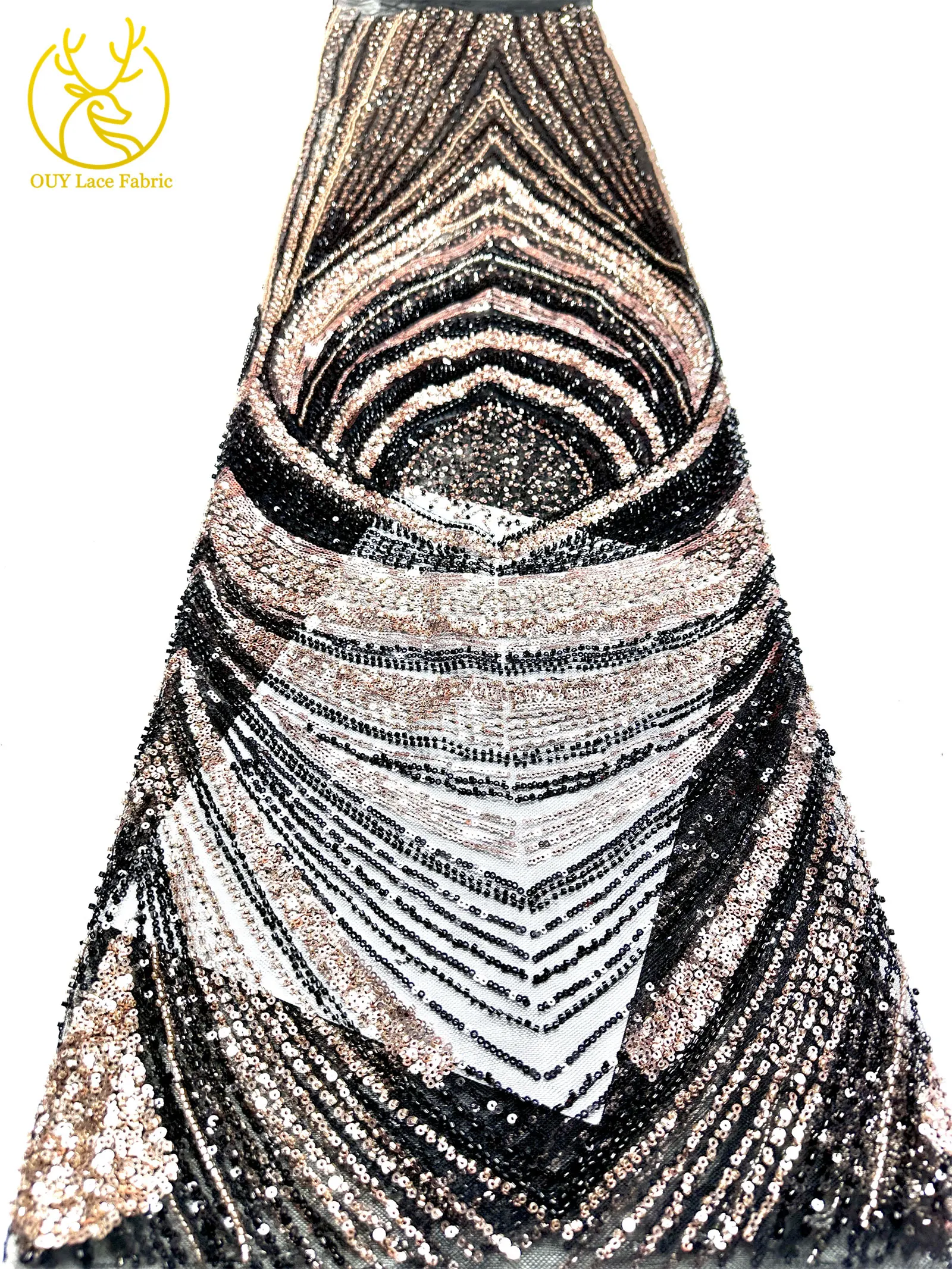 Neue, leuchtende Brautkleider: Afrikanischer Perlen-Spitzenstoff 2026 – Hochwertiger französischer Pailletten-Spitzenstoff für Hochzeitskleider zum Nähen – Detail 23